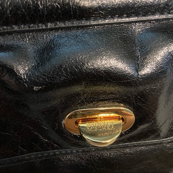Badgley Mischka Vintage Black Leather Gold Accent Bag - Picture 5 of 13
